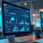 Tela de computador exibindo painel financeiro de TI em nuvem com gráficos e números detalhados